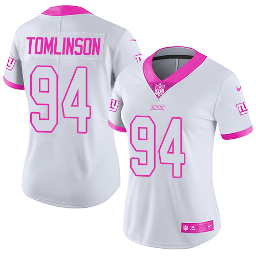 Nike Giants #94 Dalvin Tomlinson White/Pink Women's Stitched NFL Limited Rush Fashion Jersey